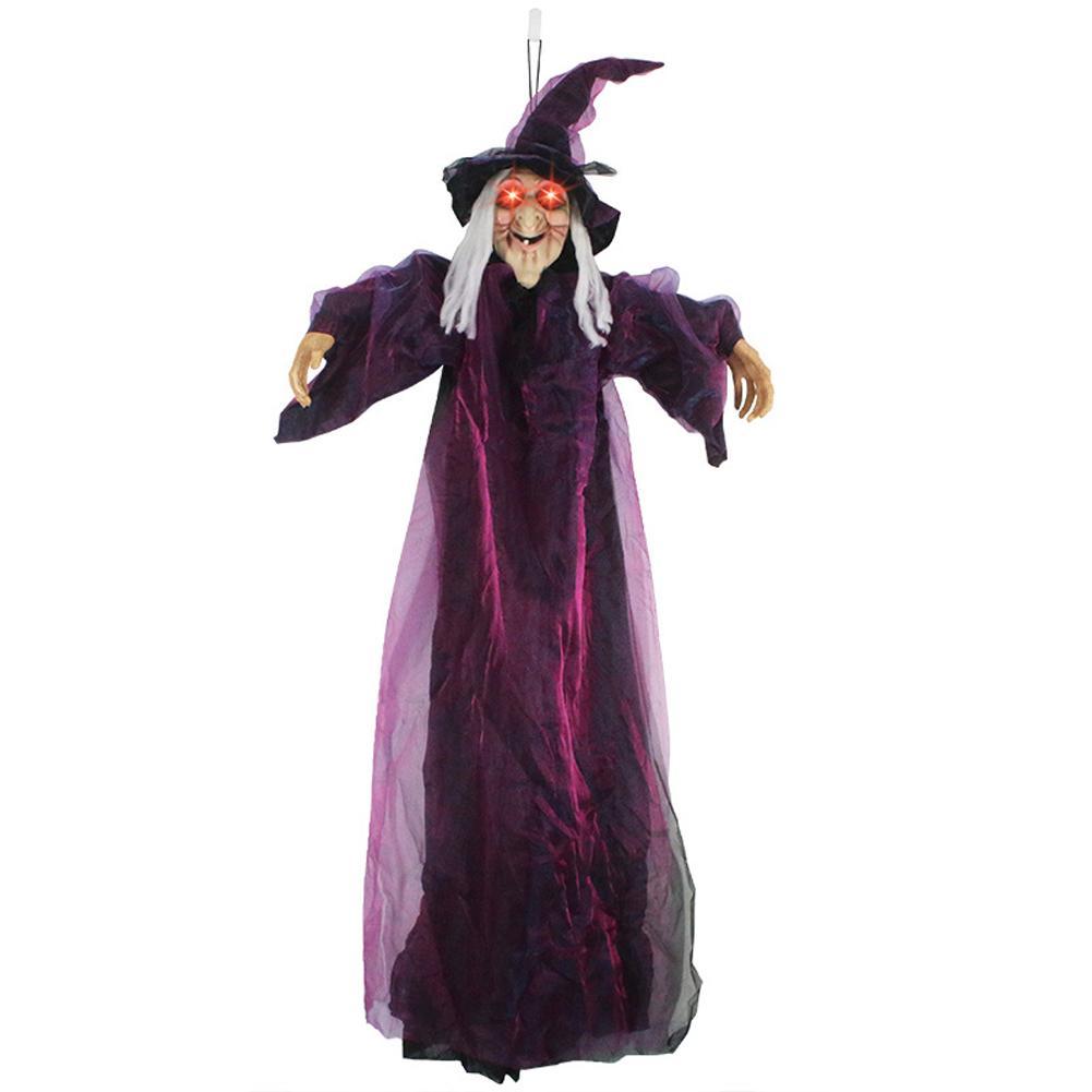 

Halloween Life Size Talking Witch Purple Outdoor Spooky Scary Witch Animatronic Voice Controlled Glowing Screaming Decoration 180cm