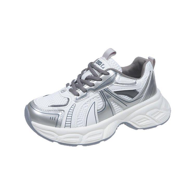 

Женские кроссовки на толстой подошве цементно-серого цвета, весна 2025, новые универсальные спортивно-повседневные кроссовки на шнуровке для бега, увеличивающие рост 40 шампанского