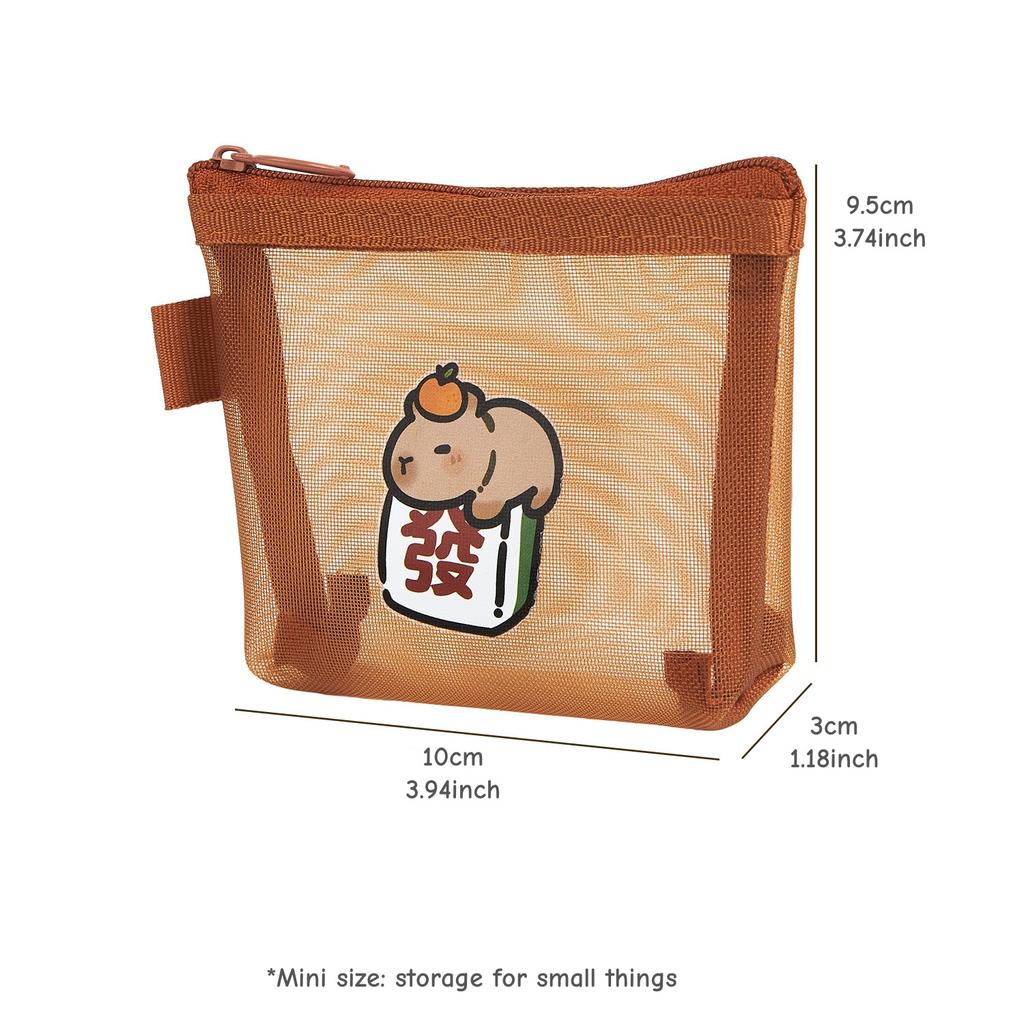 Mini Capybara Mesh Pencil Storage Bag Portable Transparent Pouch for Pens Erasers Cartoon Design Simple Pocket Organizer A7777