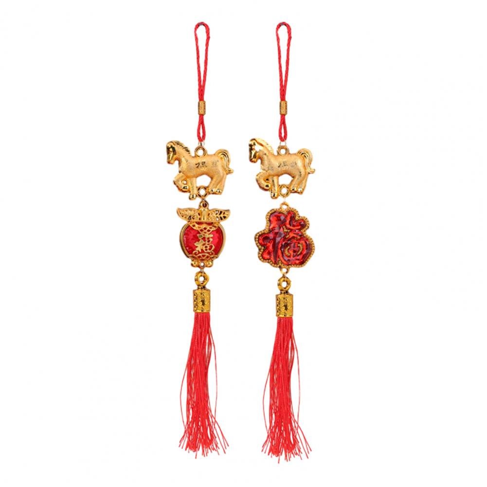 2026 Horse Hanging Ornament Chinese New Year Horse Lucky Charm Red Tassel Feng Shui Pendant For Car Tree Lunar New Year Wealth