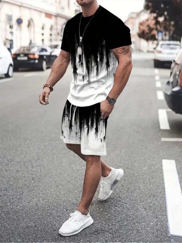 New Fashion Texture 3D Printed Suit Men's Oversized Clothing Short Sleeve Shorts Men's Sportswear Summer Men's Casual Suit