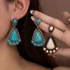 Bohemian Turquoise Geometric Drop Earrings Vintage Statement Dangle Earrings for Women Retro Fashion Jewelry Trendy Boho Accessories
