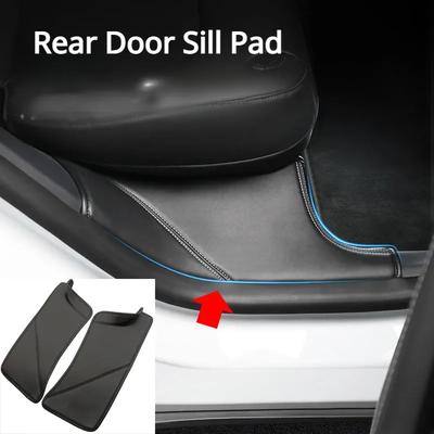 Rear Door Sill Pad for Tesla Model Y Anti Kick Film Dirt Threshold Strip PU Leather Protective Cover Inner Hidden Pads 2021-2024