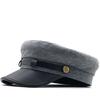 Hat Spring and Summer New Navy Hat Women's British Retro Beret Men's PU Leather Sealing Flat Top Hat Student Hat