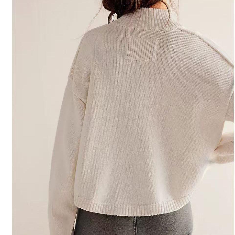 

QICED Осенне-зимнее трикотажное пальто с воротником-стойкой, однотонный кардиган, свитер для женщин XL абрикосовый