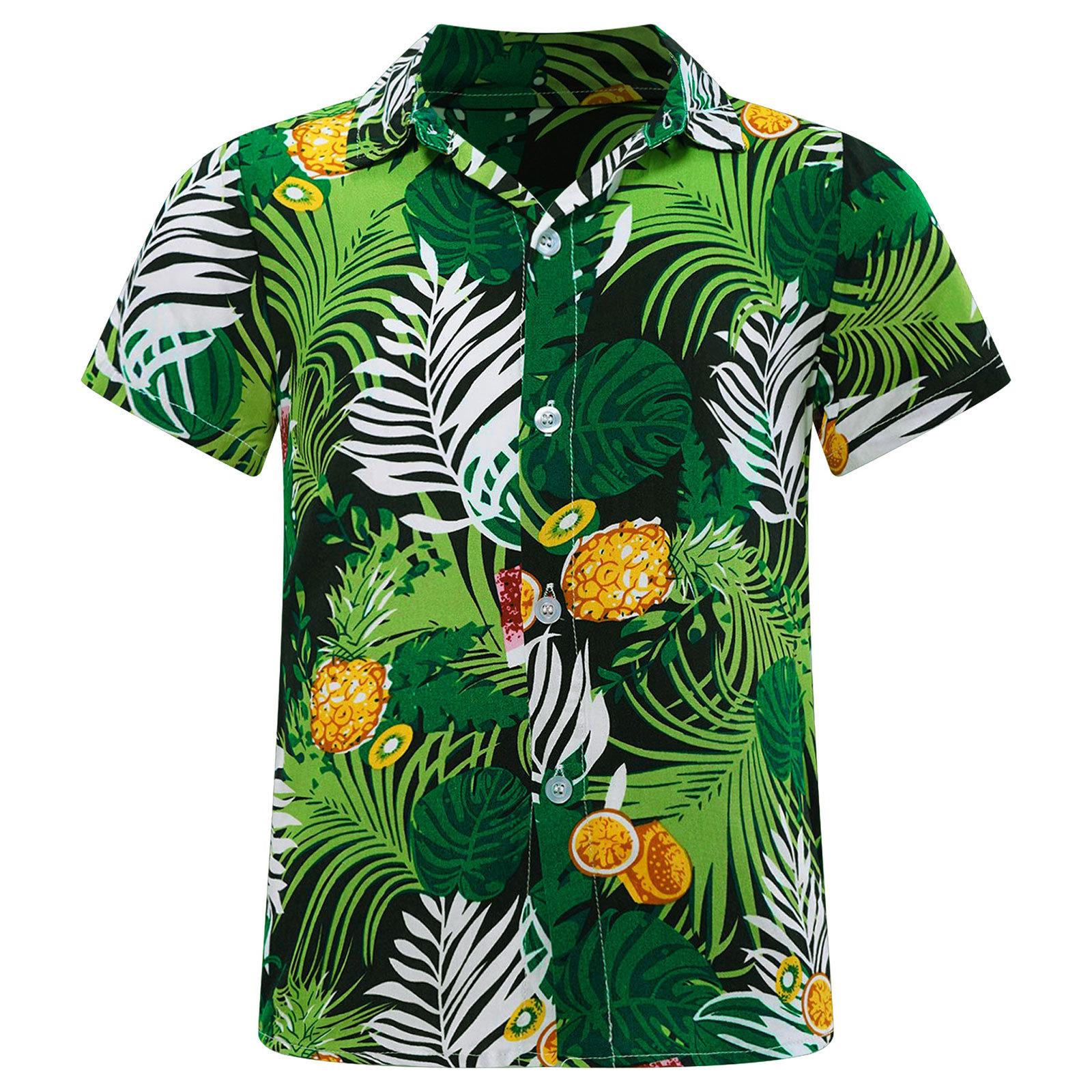 

Хлопчача сорочка з тропічним графічним принтом, відкладним коміром, коротким рукавом, на ґудзиках, повсякденний пляжний одяг для відпустки, парку розваг 7-8 Years