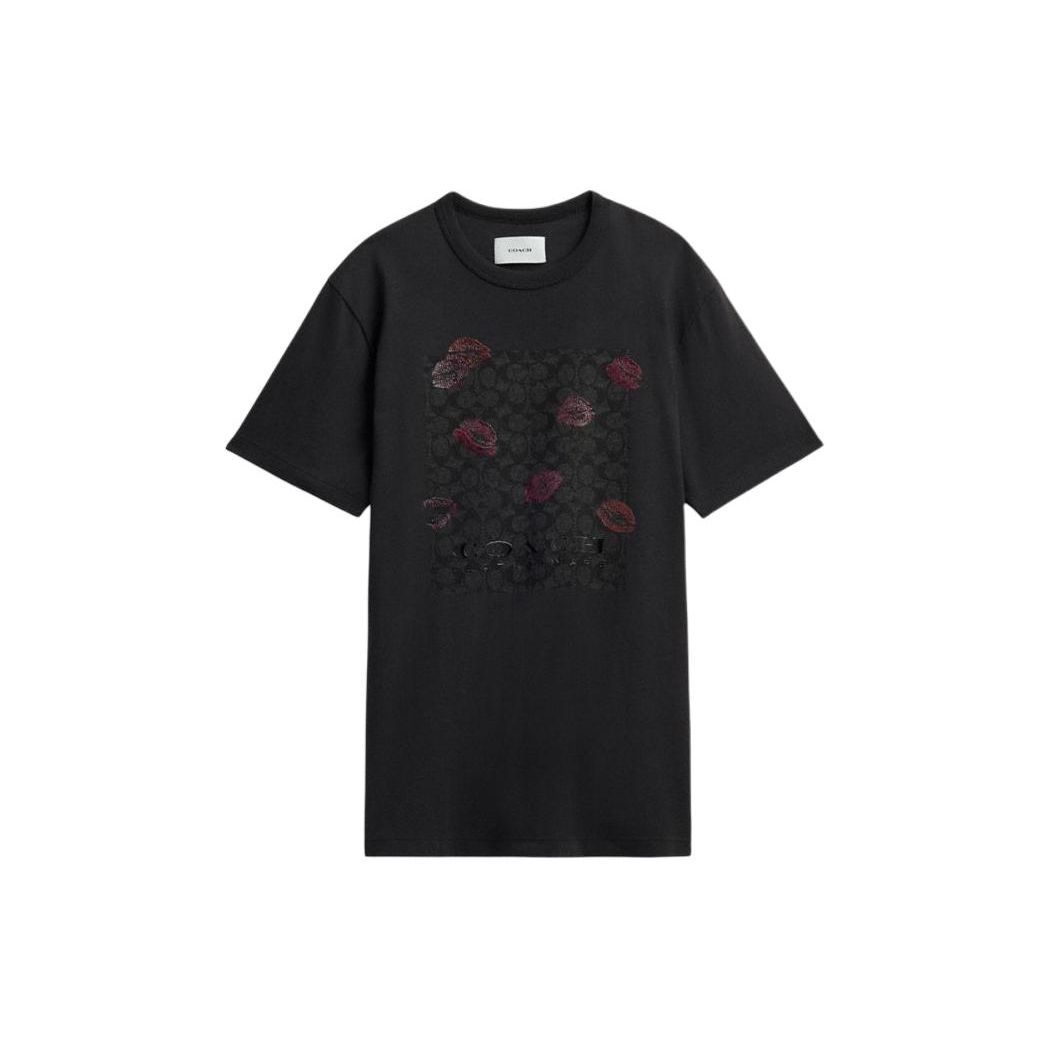Coach Letter Pattern Printed Round Neck Pullover Short Sleeve T-Shirt Women T-Shirt Charcoal-Black CT013-A5F XS