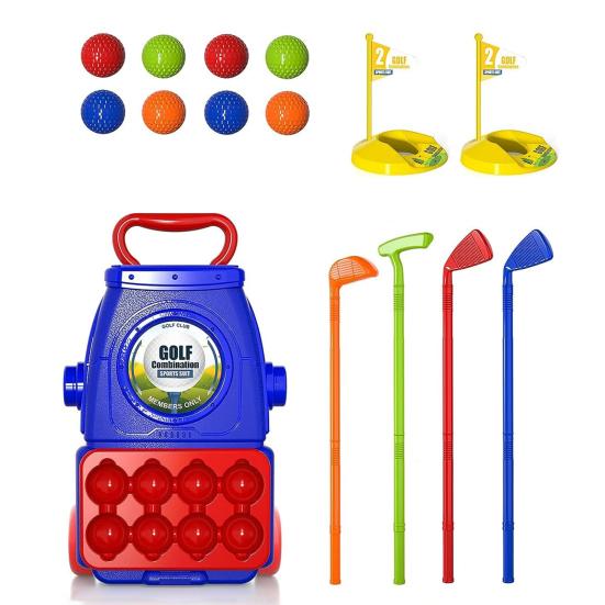Kids Golf Club Set with Drawbar Cart Plastic Golf Set for Boys Girls