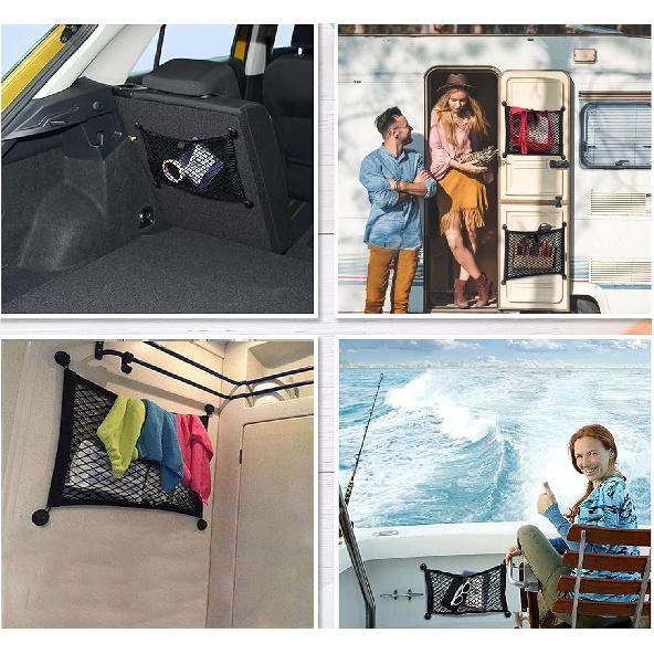 2 Pack Small Cargo Net Pocket Storage Mesh Net Elastic Automotive Cargo Nets Storage Pouch For Car Trunk Net, RV, Boat Storage Mesh Pocket Net With 8