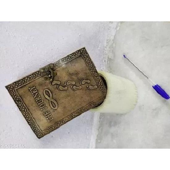 Ručně vyráběný kožený diář s reliéfem hvězdy, cesty a dvojitého vlka se starožitným zámkem pro umělcovu skicář, scrapbook, kreslení, psaní atd.