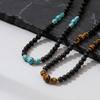 Casual Turquoise Beaded Necklaces for Men Boys,Summer Beach Tiger Eye Stone Collar,Waterproof Swimming Jewelry Gift