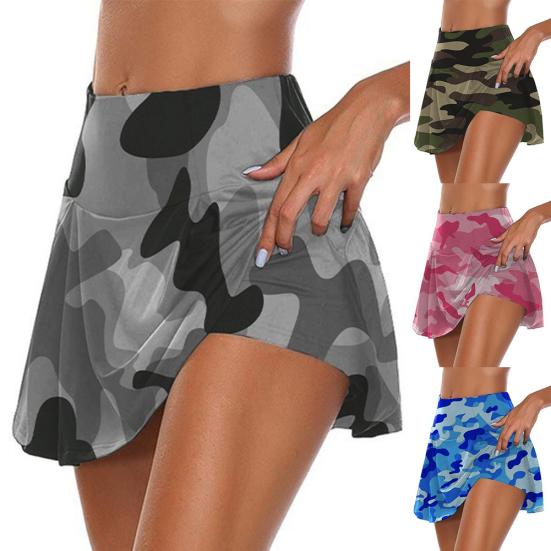 Damen Tarnung Fake Zweiteiler Atmungsaktive Elastische Sportshorts Minirock