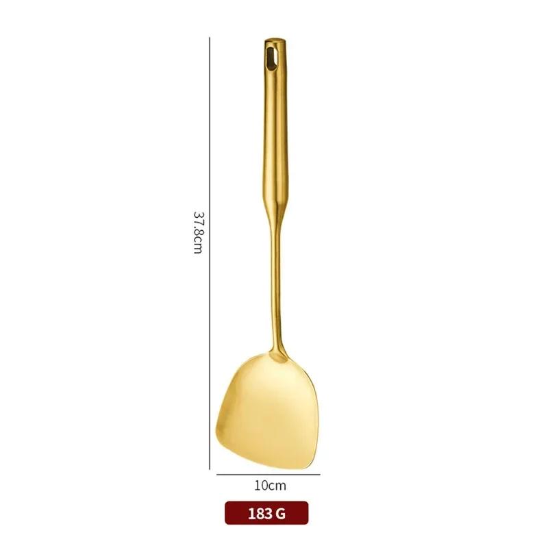 Edelstahl Suppe Reis Löffel Spachtel Sieb Braten Schaufel Gold Lange Griff Antihaft Restaurant Küche Gadget Sets