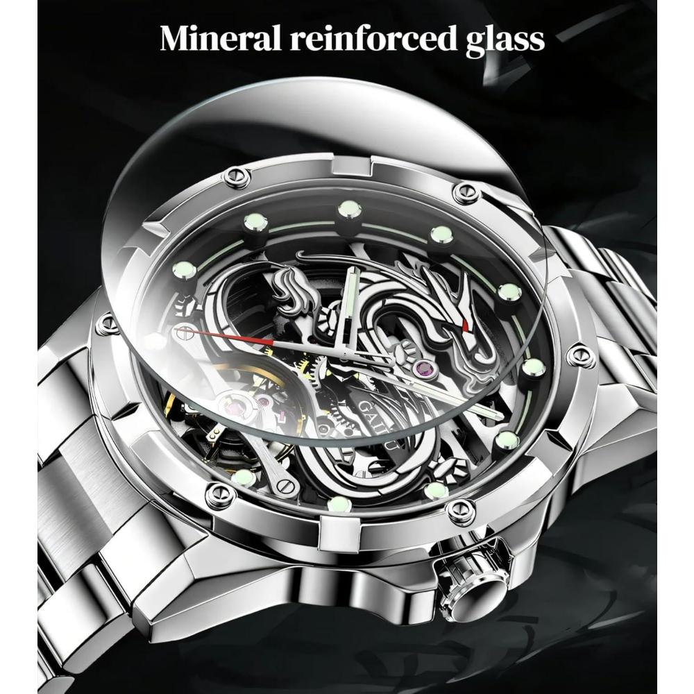 Mens Dragon Watch Automatic Mechanical Watches Fashionable Business Luminous Waterproof Hollowed Out Wrist Watch
