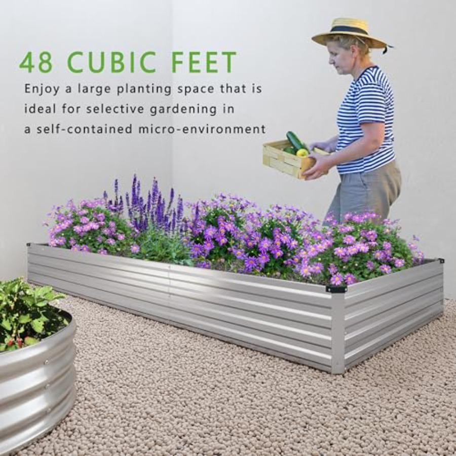 2PCS 12x4x1FT Galvanized Raised Garden Bed Kit Rectangle Metal Flower Box Large Planter Raised Beds Outdoor Garden for Planting