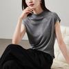 Half high neck short sleeved t-shirt for women in 2026 spring fashion, versatile and slimming, solid color interior top
