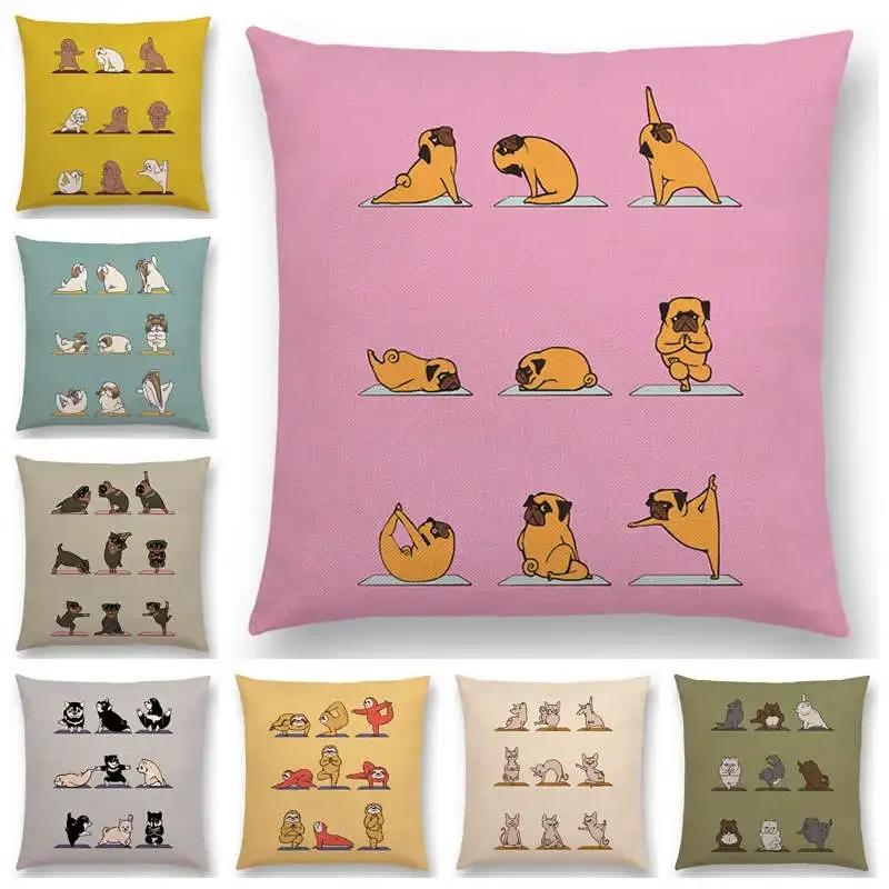 Mais Novos Animais Yoga Estampas de Desenho Animado Engraçadas Capa de Almofada Alpaca Coelho Dachshund Bull Terrier Hipopótamo Cães Panda Capa de Almofada para Sofá