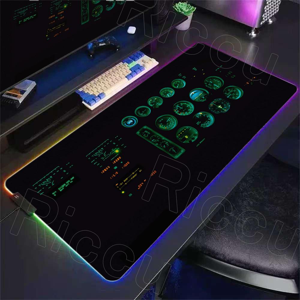 RGB Desk Mat Aviation Theme Mouse Pad Large Rubber Anti-slip Aircraft Dashboard Mousepad Office and Gamr Keyboard Mats Decor Mat