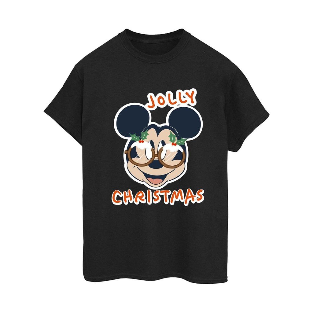 Disney Womens/Ladies Mickey Mouse Jolly Christmas Glasses Cotton Boyfriend T-Shirt