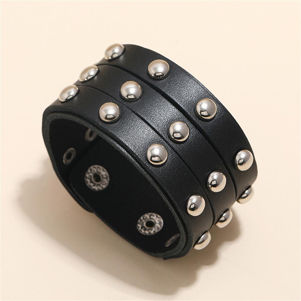 New Popular Jewelry Punk Style Small Rivets Wide Pu Leather Bracelet Bangle Belt Buckle Bracelet Suitable for Music Festival