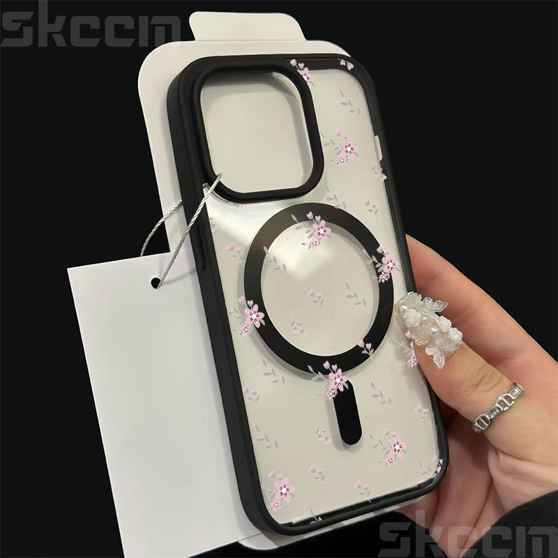 Flower Transparent Case For iPhone 16E 16 15 14 13 11 12 Pro Max Plus X XS Max XR Magsafe Magnetic Wireless Charge Phone Cover