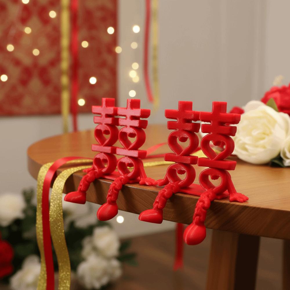 2Pcs Joint Movability Double Happiness Ornaments Traditional Chinese Wedding Decorations  New Year