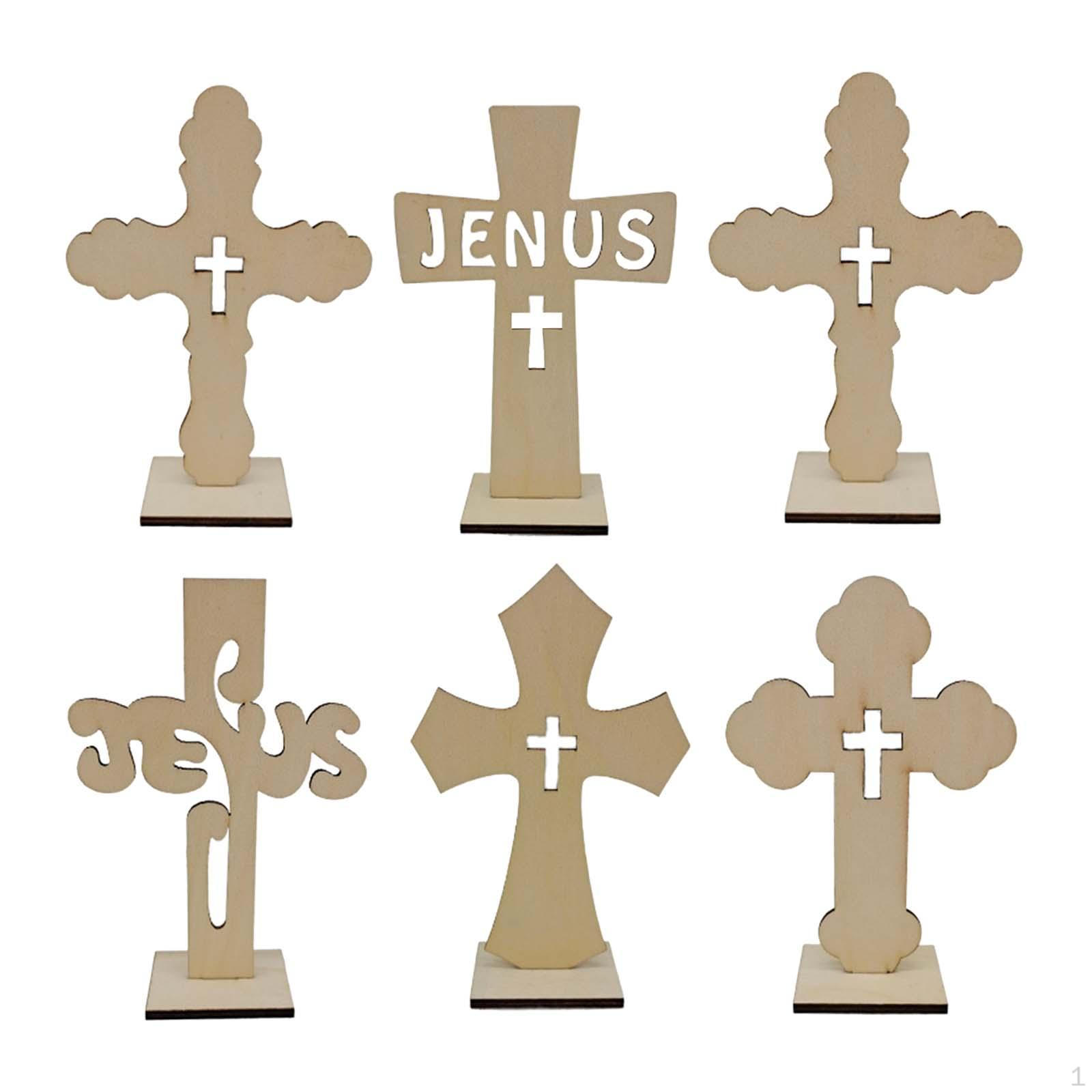 

6x Standing Wooden Cross Baptism Decoration Tables Ornament Catholic Wood for