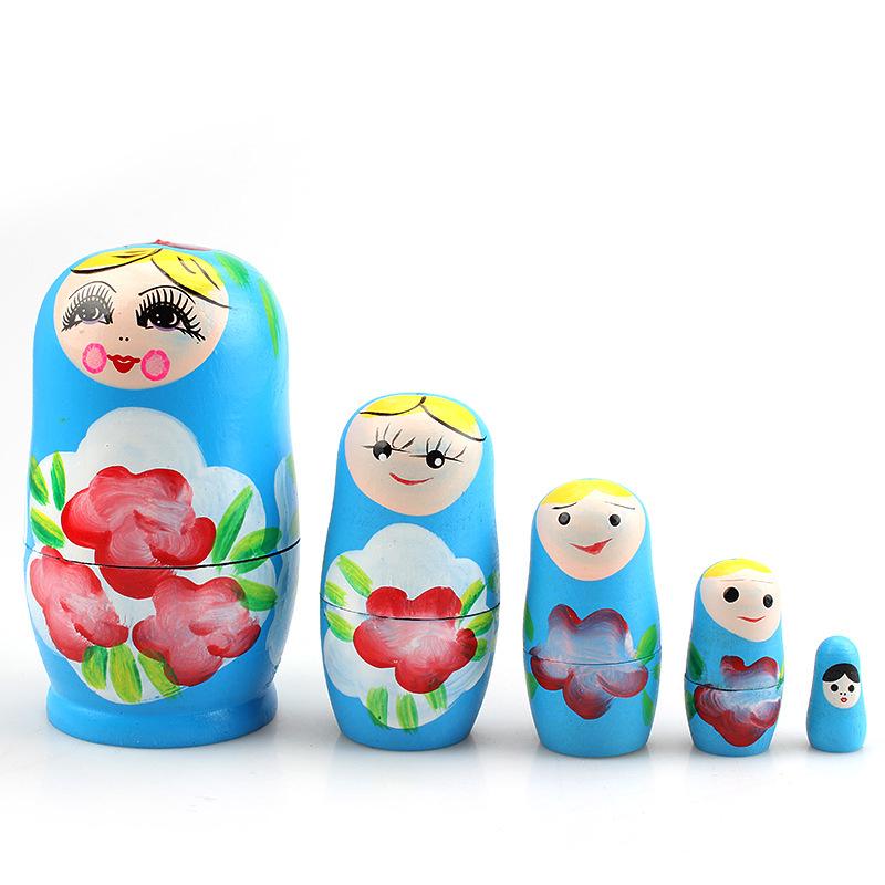 Popular Wooden Handicraft Russian Nesting Dolls: Set of 5 Cartoon-Style Handmade Dolls