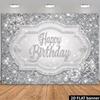 2D Silver Glitter Diamond Happy Birthday Backdrop Banner Party Photography Background