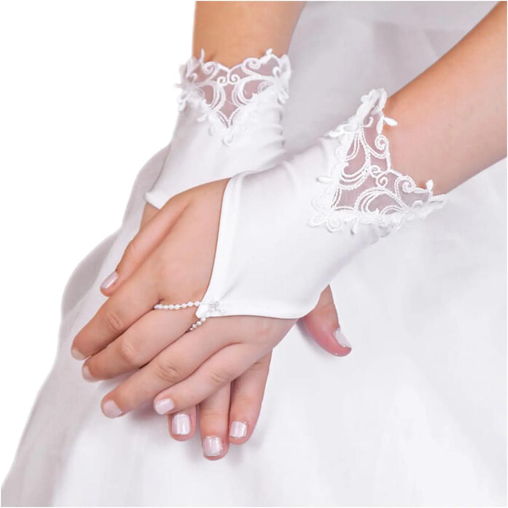 Elegant Finger Communion Gloves with Decorative Lace Matte