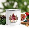 Santa Deer Truck Print Creative Enamel Cups Christmas Party Drink Juice Hot Cococ Cup Mugs Handle Mug Gifts for Family Friends