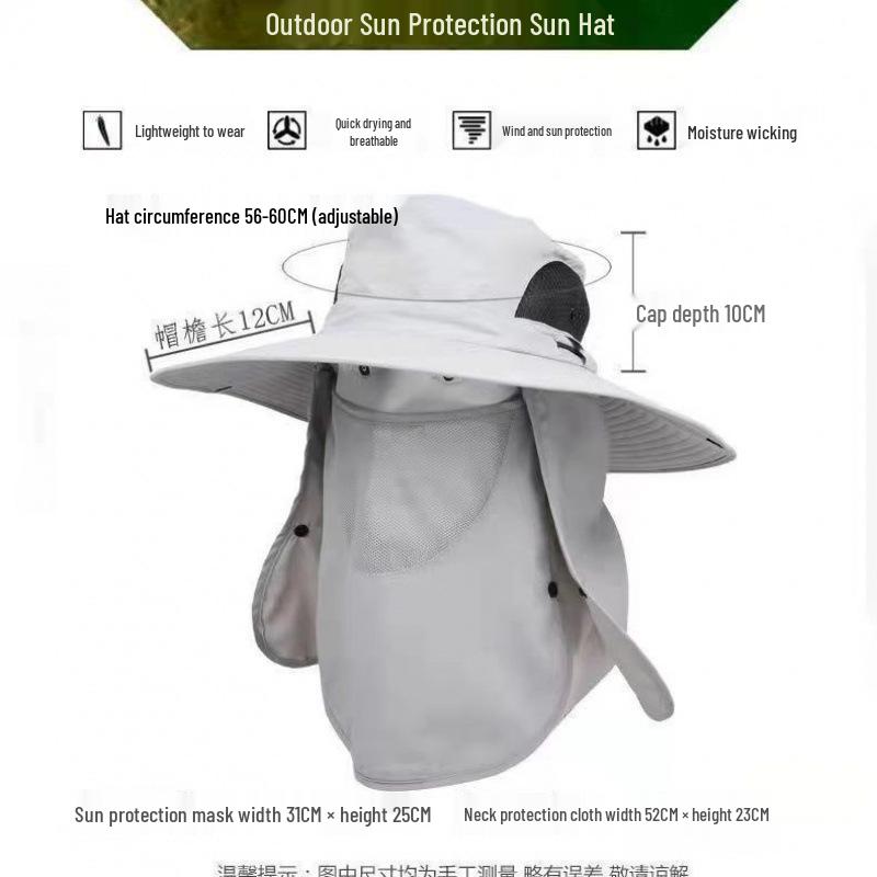 Men's Wide Brim Sun Protection Hat with Face Shield and Neck Protector for Outdoor Activities