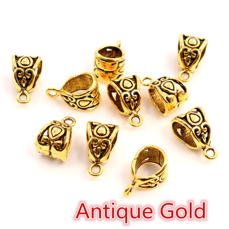 20pcs 13x8x8mm Beads Bails Pendants Jewelry Making DIY Necklace Silver Plated Gold Black Beads Bails Pendants Charm Beads Bails