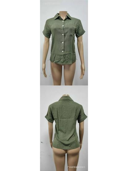 2026 Spring/Summer Women's Cotton Linen Pocket Short Sleeve Shirt