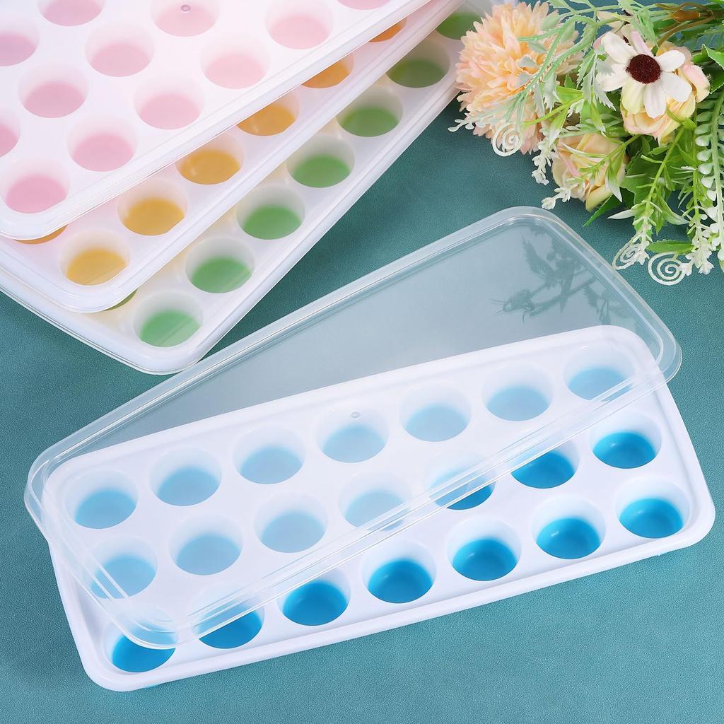 uxcell Set of 4 Ice Cube Trays with Removable Plastic Ice Cube Molds for Easy Stackable and Reusable for Blue Lids, Dispense, Mixology, Coffee, Fruit,