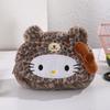 Plush Leopard Print Hellokitty Pencil Case With Large Capacity For Students And Kids