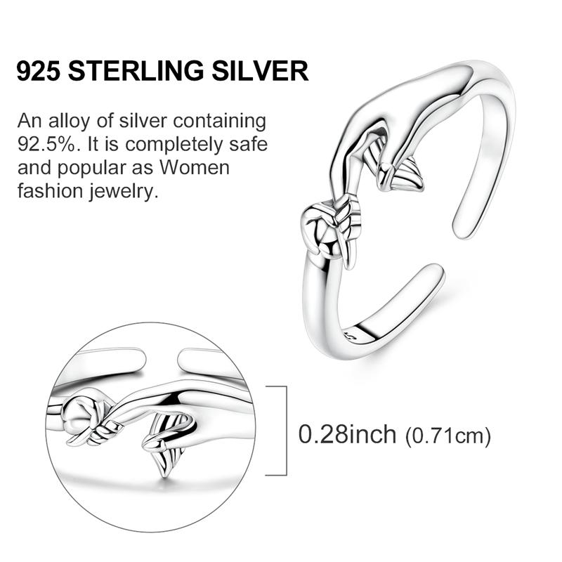 Original 925 Silver Ring Sparking Bear Bow Wing Rose Open Rings for Women Girls Jewelry Birthday Anniversary Engagement Gifts