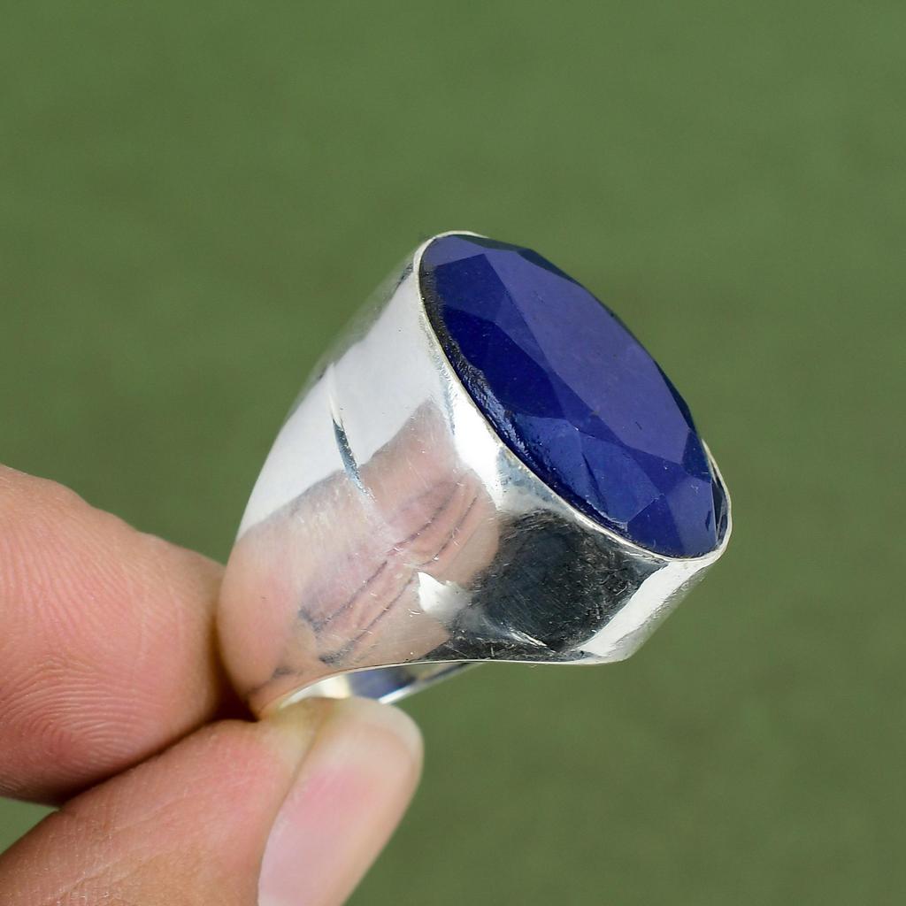 Faceted Blue Sapphire Ring 925 Sterling Silver Ring Gemstone Ring Handmade Ring Healing Stone Jewelry Gifts For Women Available In Ring Size