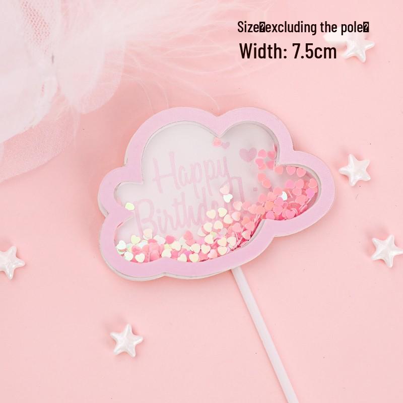 Pink Themed Cake Decor: Heart & Cloud Balloons with Insert Cards for Birthday Parties