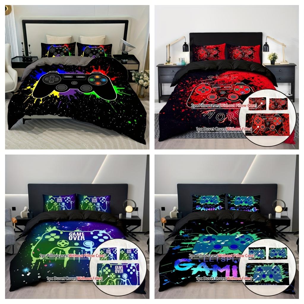 3pcs Game Console Controller Duvet CoverDuvet Cover*1+Pillowcases*2Bedroom Decoration Comfortable Soft FabricNo Pillow Core