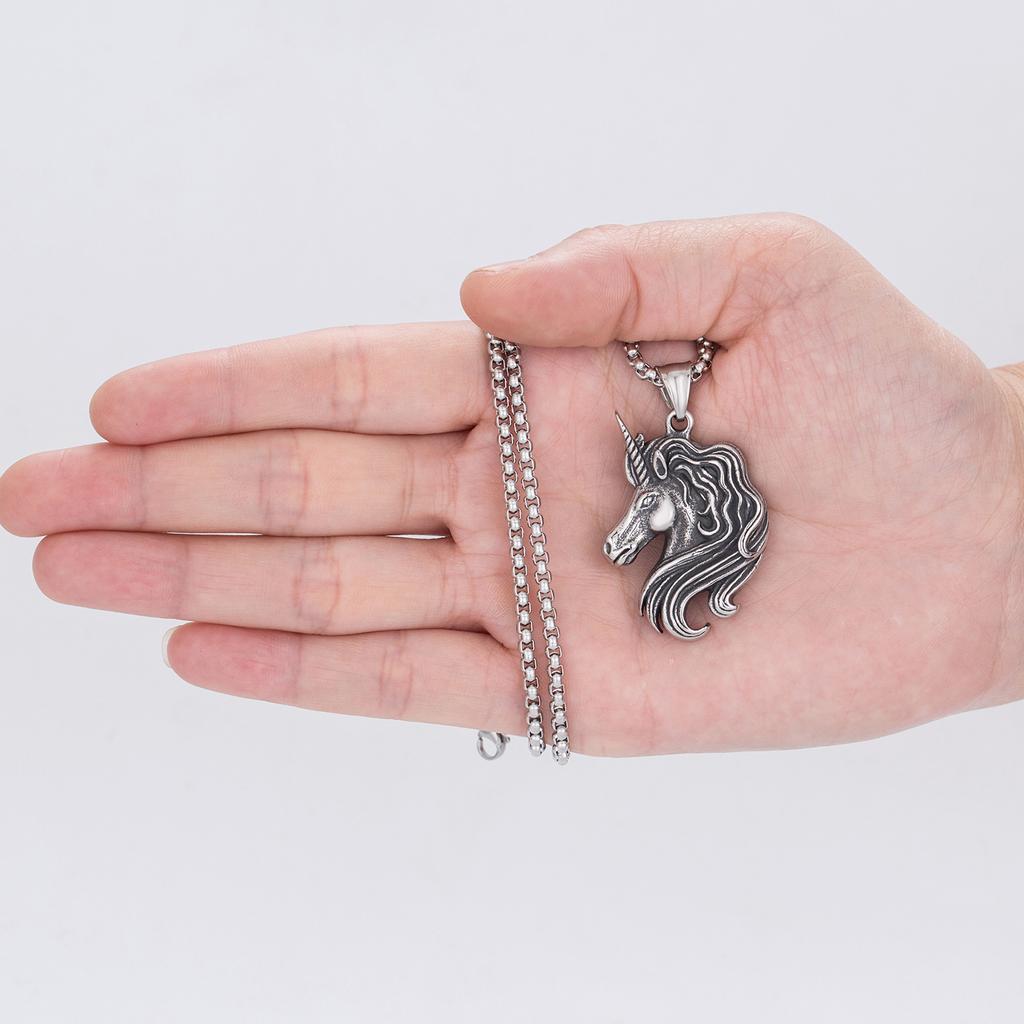 New Jewelry Retro Pony Head Pendant Necklace Unicorn Sweater Chain