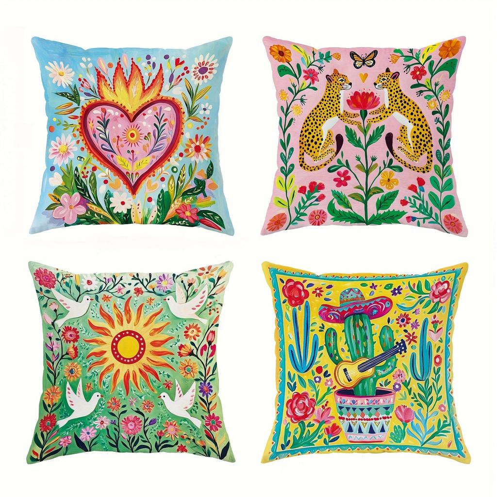 Home Decor Colorful Floral Animal Pattern Pillow Covers Pattern Cushion Cover Suitable For Sofa Bedroom Car Pillow Cover