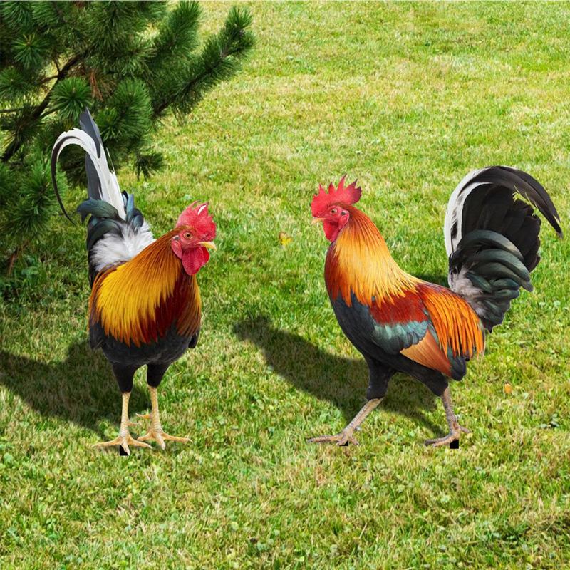 Garden Rooster Statue 2D Acrylic Chicken Sculpture For Yard Decor Garden Figurines Flat Acrylic Rooster Decor Garden Statue