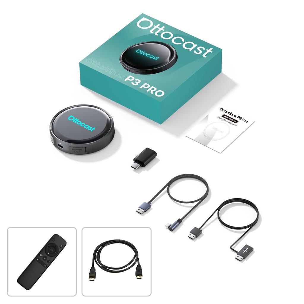 OTTOCAST P3 PRO AI Box Смарт SM6225 Android Box Бездротовий CarPlay Android Auto Штучний інтелект Голосове керування Автомобільні аксесуари для VW Toyota Benz