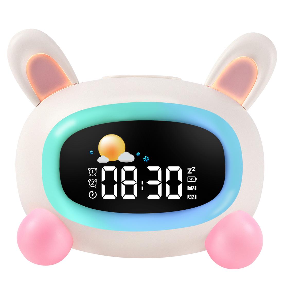 Kids Bedside Electronic LCD Alarm Clock Snooze Function Modern Design for Children s Sleep Training Customizable Desk Lamp (White,3 )