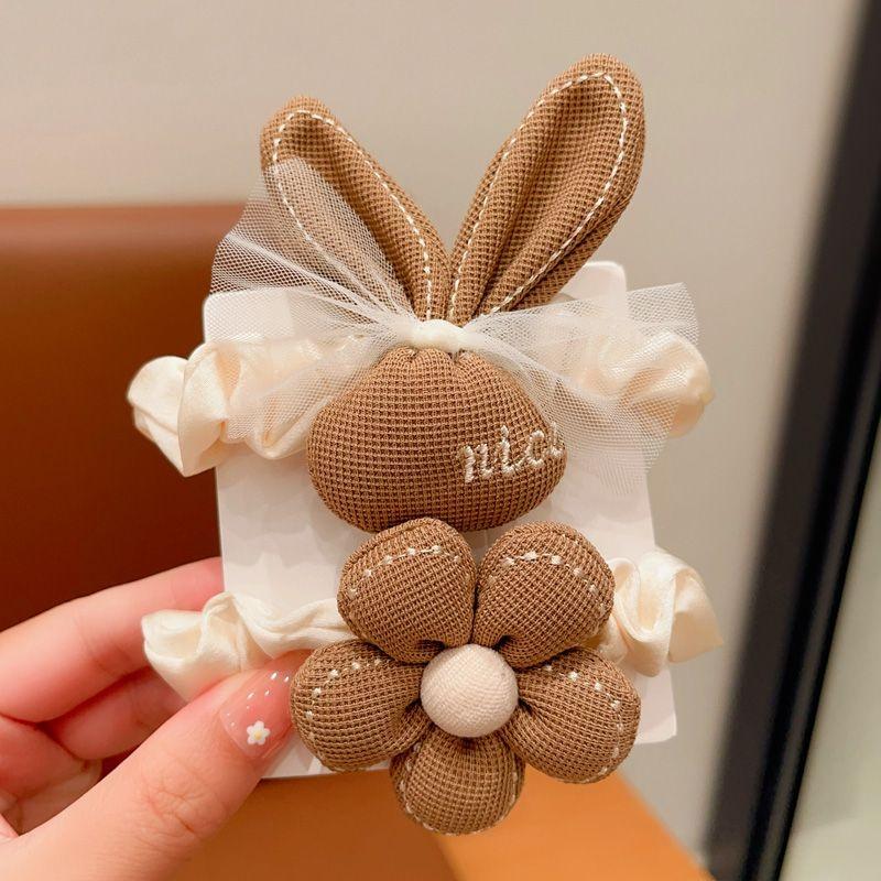 2024 Milk Coffee Color Fabric Flower Hair Ties - Children's Scrunchies & Women's Hair Accessories