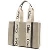 Chloe Woody Medium Tote Beige and CHC22AS383I26 A4 Size Compatible Bag, Navy, Women's, 91J, [Used]