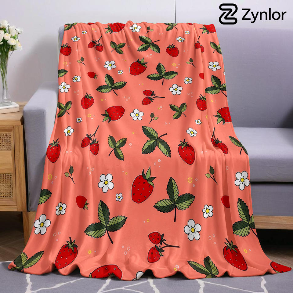 Coral Strawberry Lightweight Microfiber Soft Christmas Fleece Blanket Warm Cozy Throw for Bed Sofa Office Travel All Season