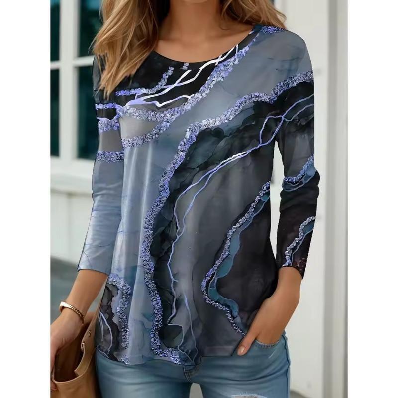 Women's T Shirt Tee Tops Graphic Abstract Print Long Sleeve Daily Weekend Fashion Crew Neck Regular Fit Spring & Summer