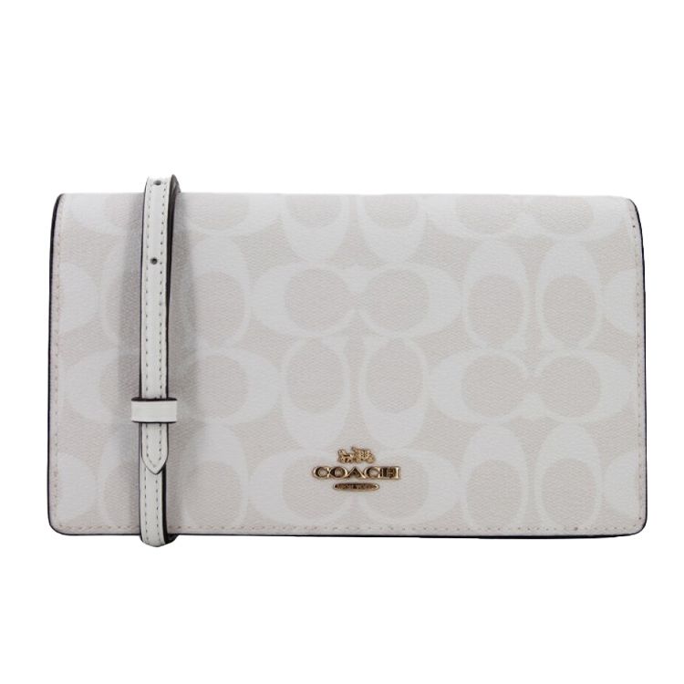 Coach Anna 20 Monogram Flap Canvas And Leather Shoulder Bag Women bags Glacier-White 3036-IMRFF
